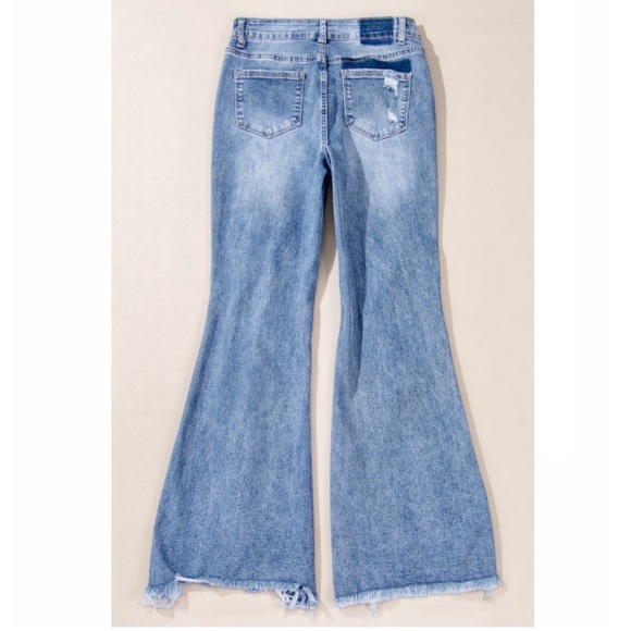 Dusk Blue High Rise Distressed Flare Jeans - Picture 4 of 10